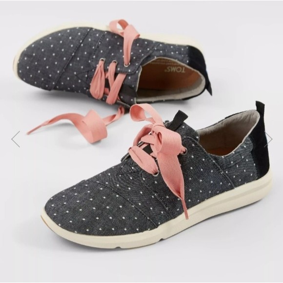 Like New Tom's Sz6.5 Lace Up Blue Canvas Del Rey Polka Dot Sneaker - Picture 3 of 9